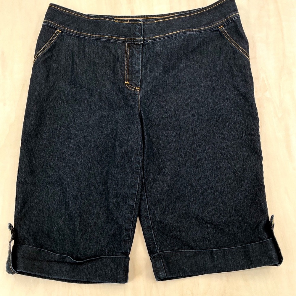 Bisou Bisou Denim Bermuda Shorts Womens 16W Dark Wash Cuffed Stretch Y2K Classic